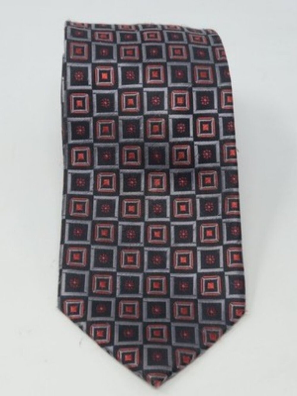​Alexander Julian Colours Mens Polyester Necktie Red Grey Black Geometric Square
